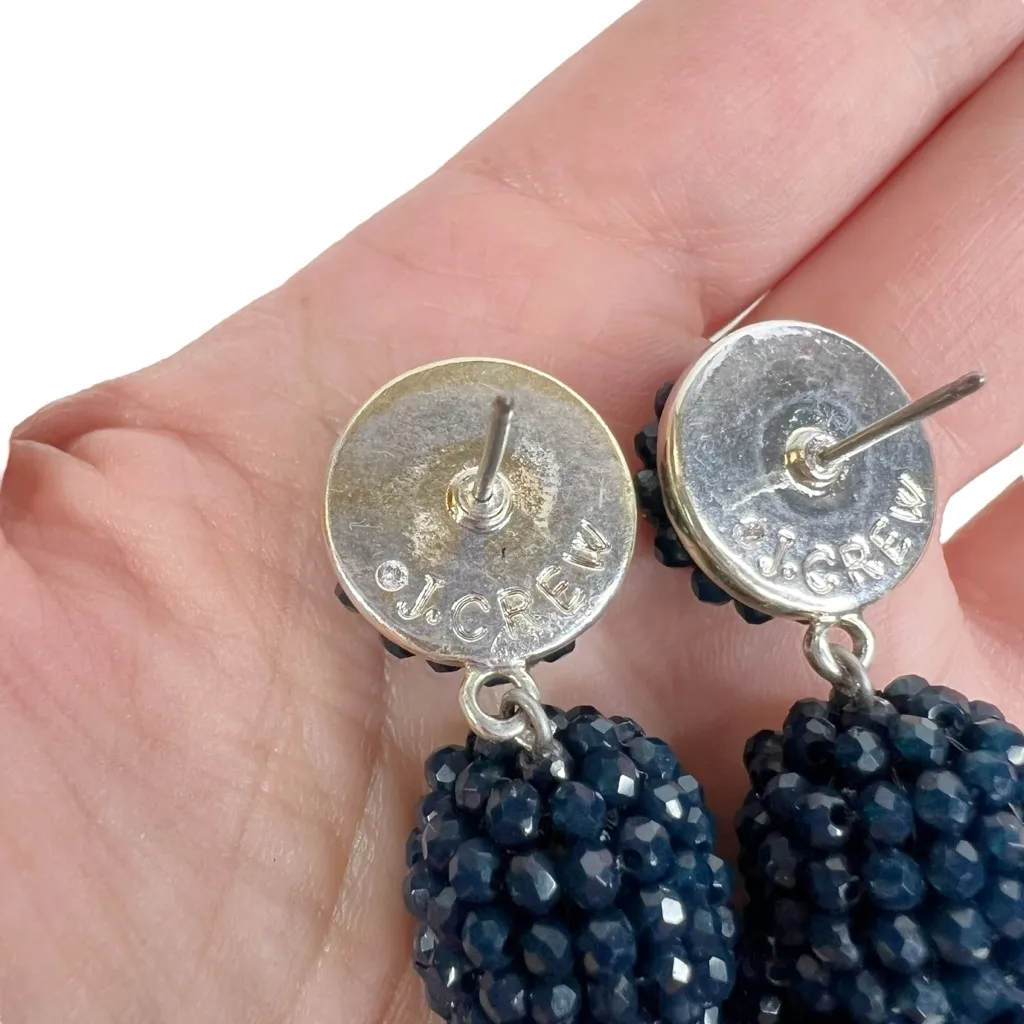 J Crew Navy Blue Faceted Mini Beaded Tassel Pierced Earrings - Image 6