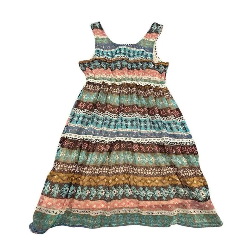 Ultra Pink Midi Dress Juniors M Multicolor Bohemian Sun Sleeveless Casual Lace - Image 8