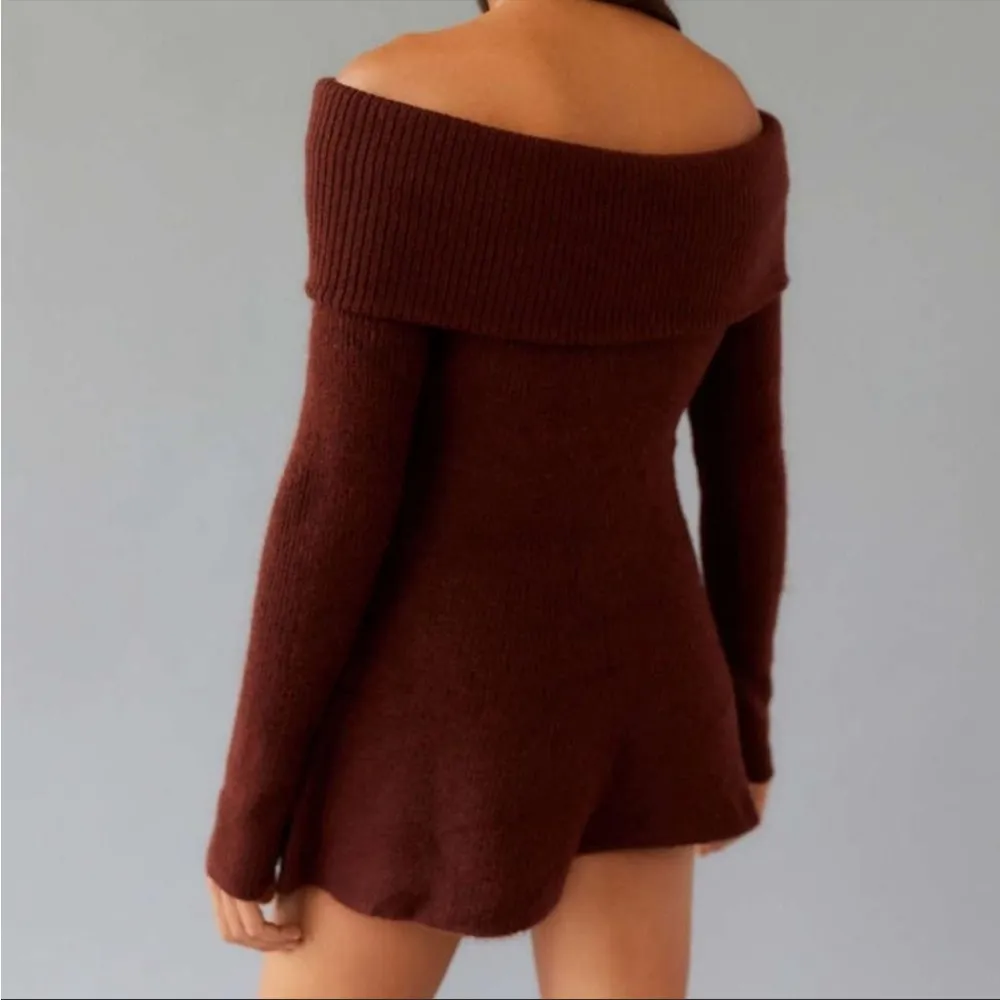 Urban Outfitters Grace Knit Off -The-Shoulder Romper XS Women’s Brown NWT - Image 5