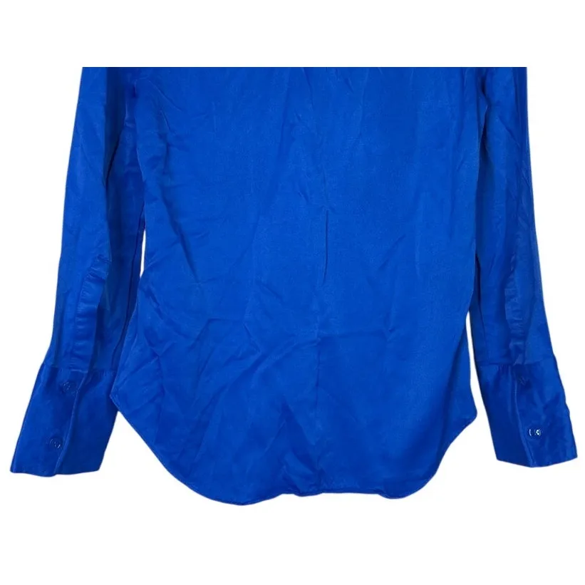 Zara Satin Feel Collared Button Down Stretchy Dress Shirt Blouse M Royal Blue - Image 6