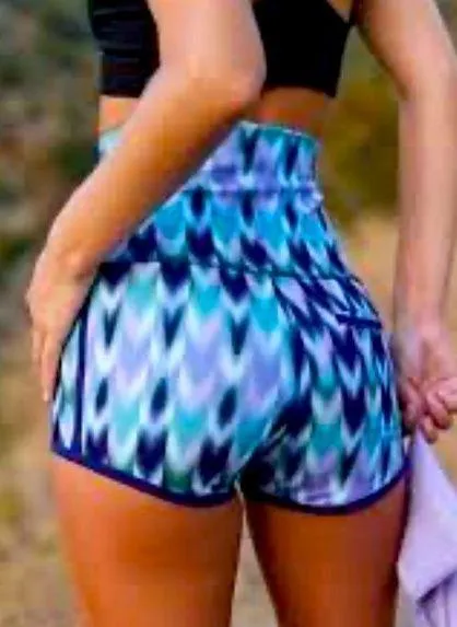 Free people movement shorts printed logo high waisted athletic active spring 78$ Blue Size M - Image 2