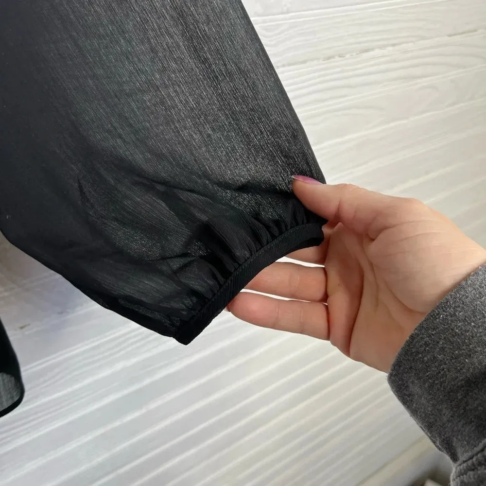 J. Crew Factory Black Semi Sheer Ruffle Detail Top Size XS - Image 5