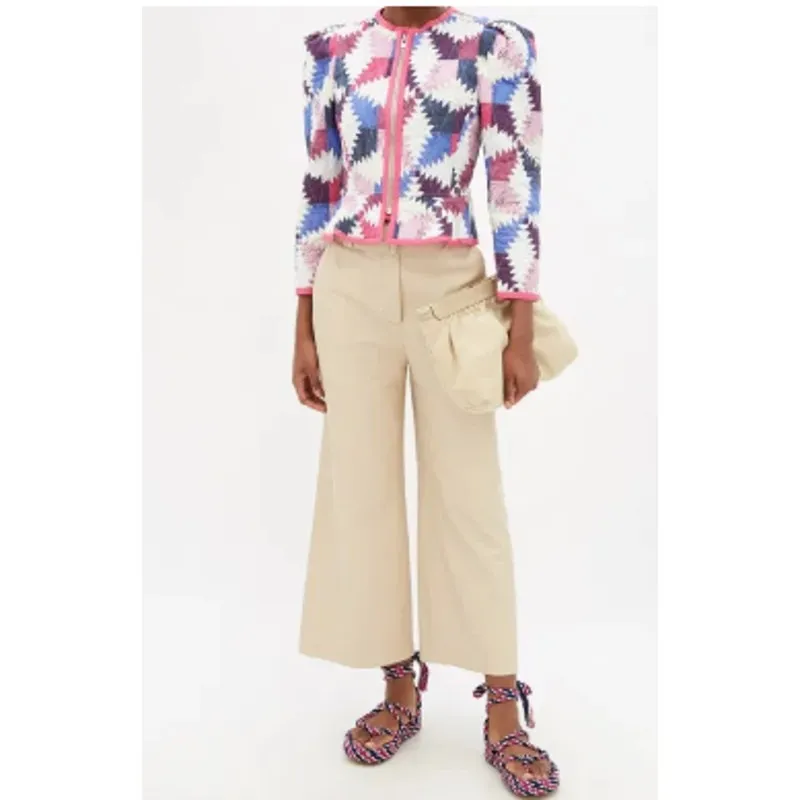 ISABEL MARANT ETOILE Hafileal Quilted Multicolor Patchwork Crop Jacket‎ Size 2 - Image 2