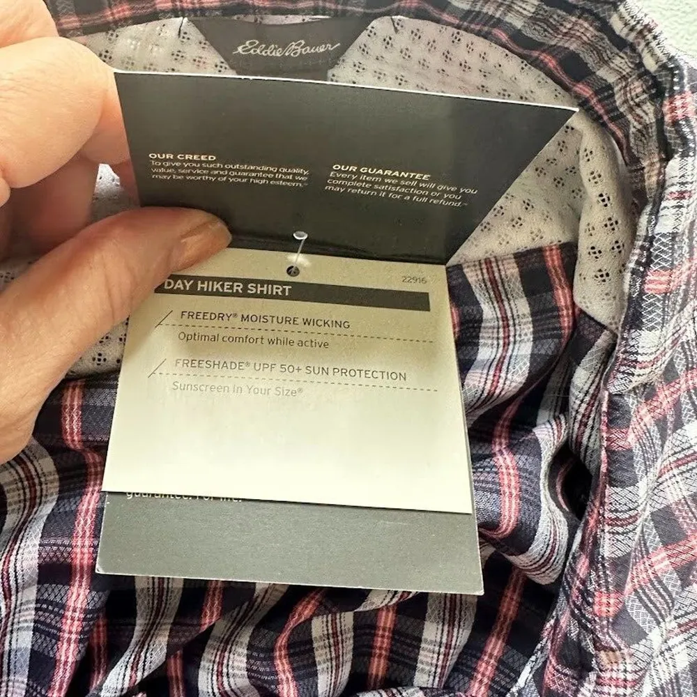 Eddie Bauer Womens Long Sleeve Day Hiker Shirt Atlantic Plaid Button Up Medium - Image 6