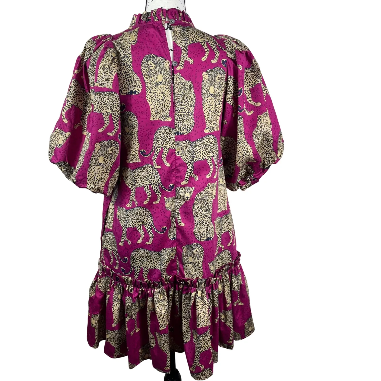 Tyler‎ Böe Leopard Cheetah Print Ruffle Hem Dress Pink Magenta Puff Sleeve XS - Image 7