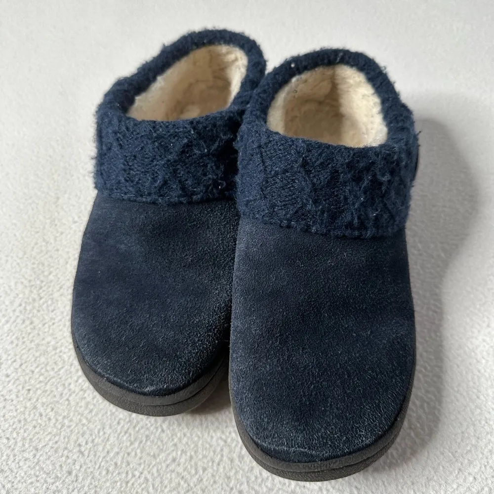 Clarks Slipper Suede Knit Collar Clog Slippers - Plush Faux Fur Lining - Image 2