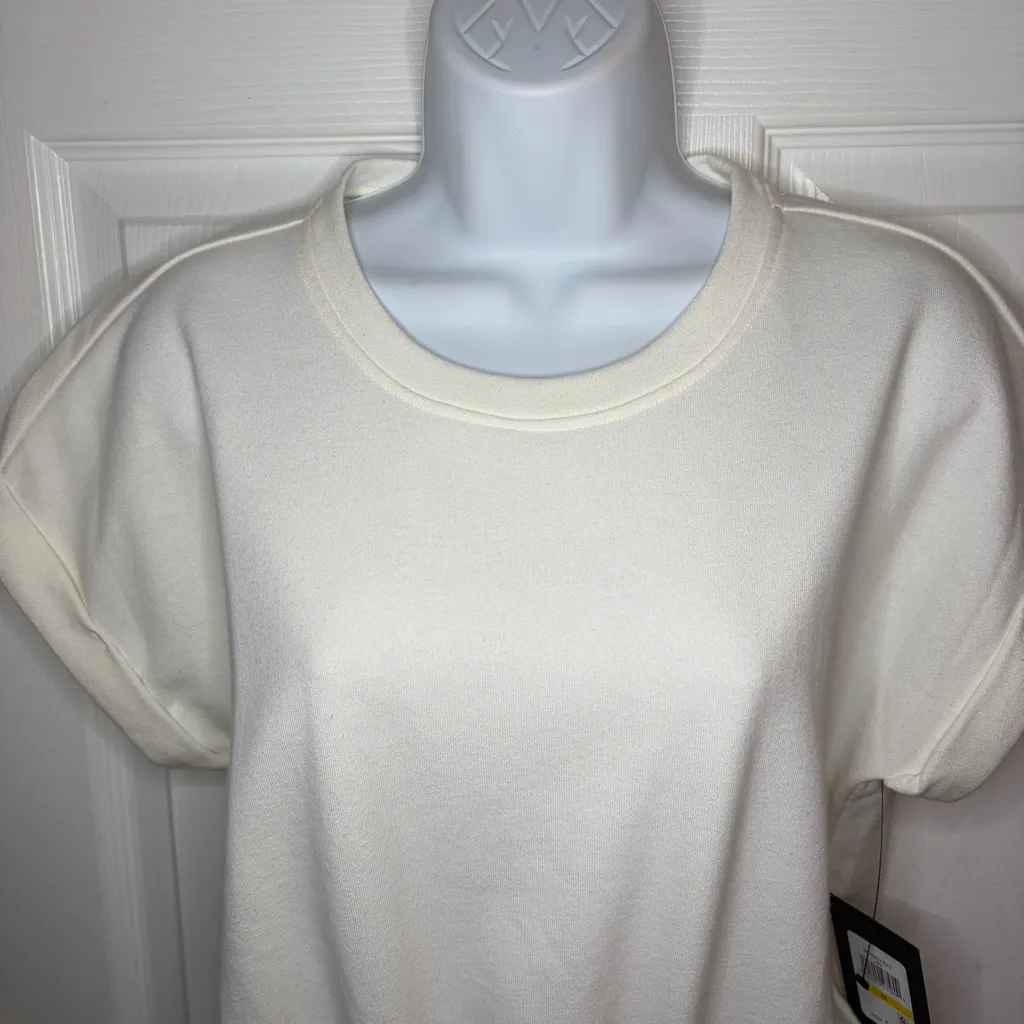 ANDREW MARC Crew Neck Drawstring Cotton Blend Minidress Sweatshirt Dress M NWT - Image 4