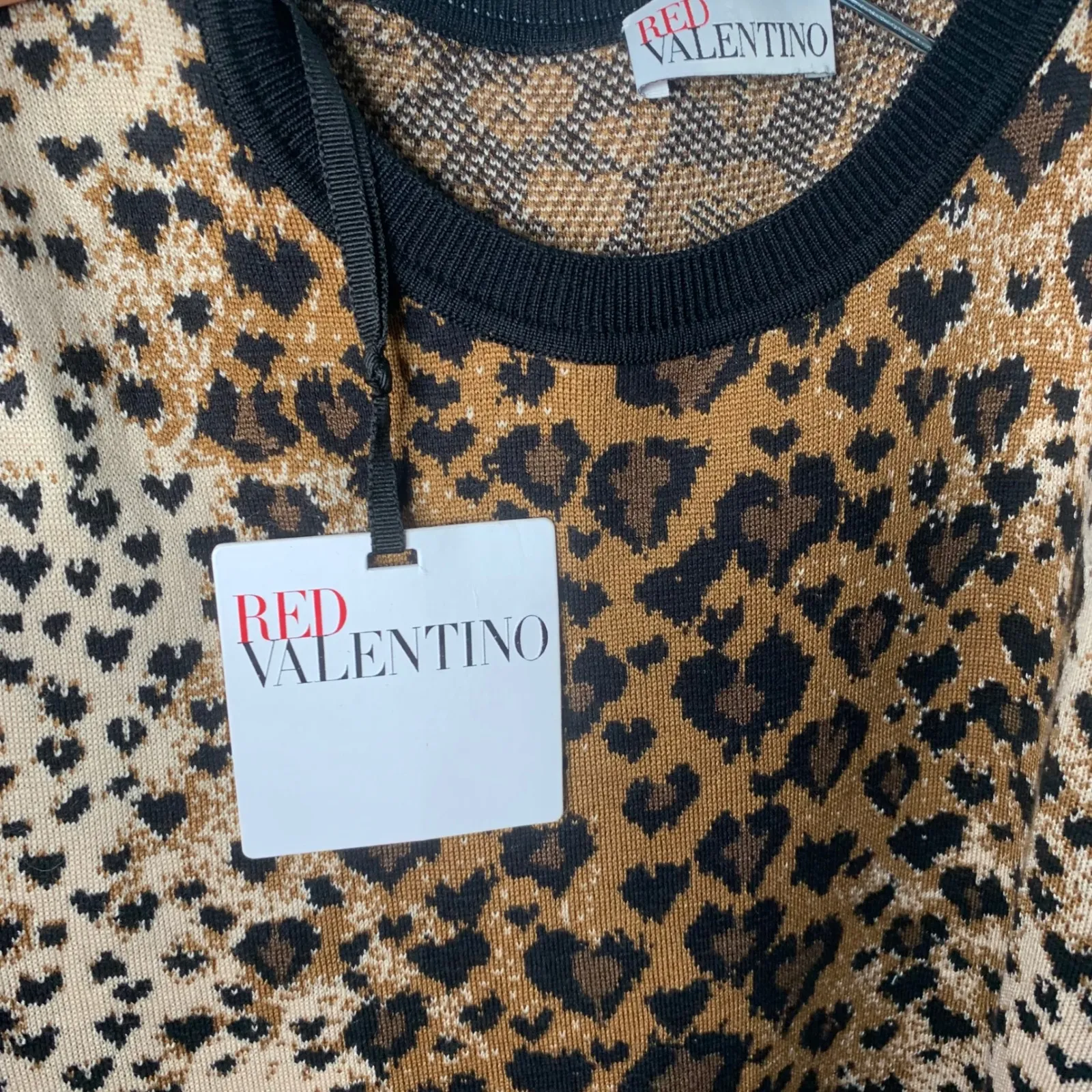 Red Valentino leopard animal print long sleeve knit sweater dress large mob wife - Image 6