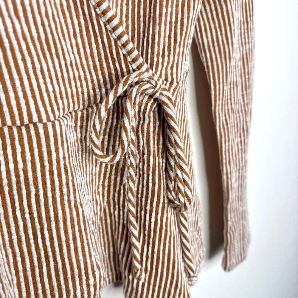 Striped Long Sleeve Faux Wrap Peplum Top Size Large Blouse - Image 4