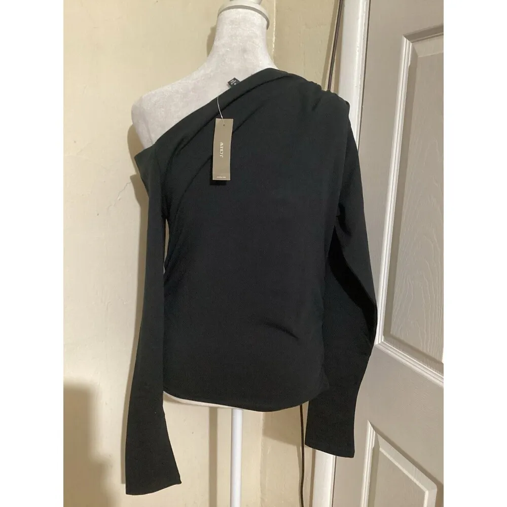 J. Crew Asymmetrical Off The Shoulder Top in Stretch Cotton Black M - Image 5