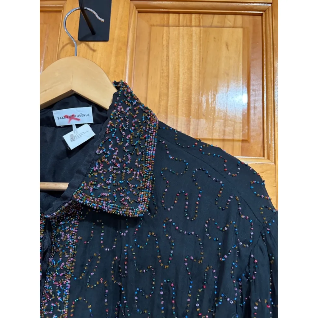 Vintage Saks Fifth Avenue Black Beaded Silk Jacket Holiday Cocktail - Image 5