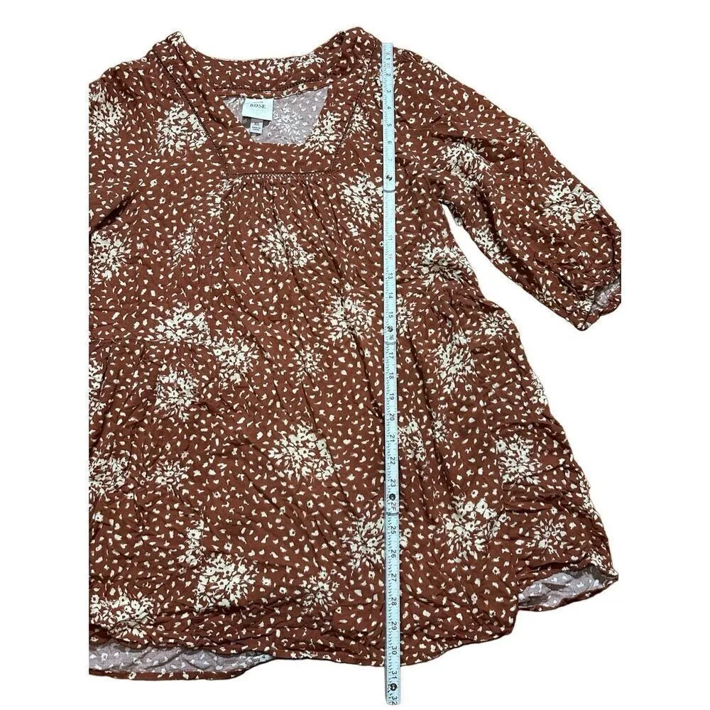 Knox Rose Floral Boho Western Dress Rust Brown Cream Sz XL - Image 7