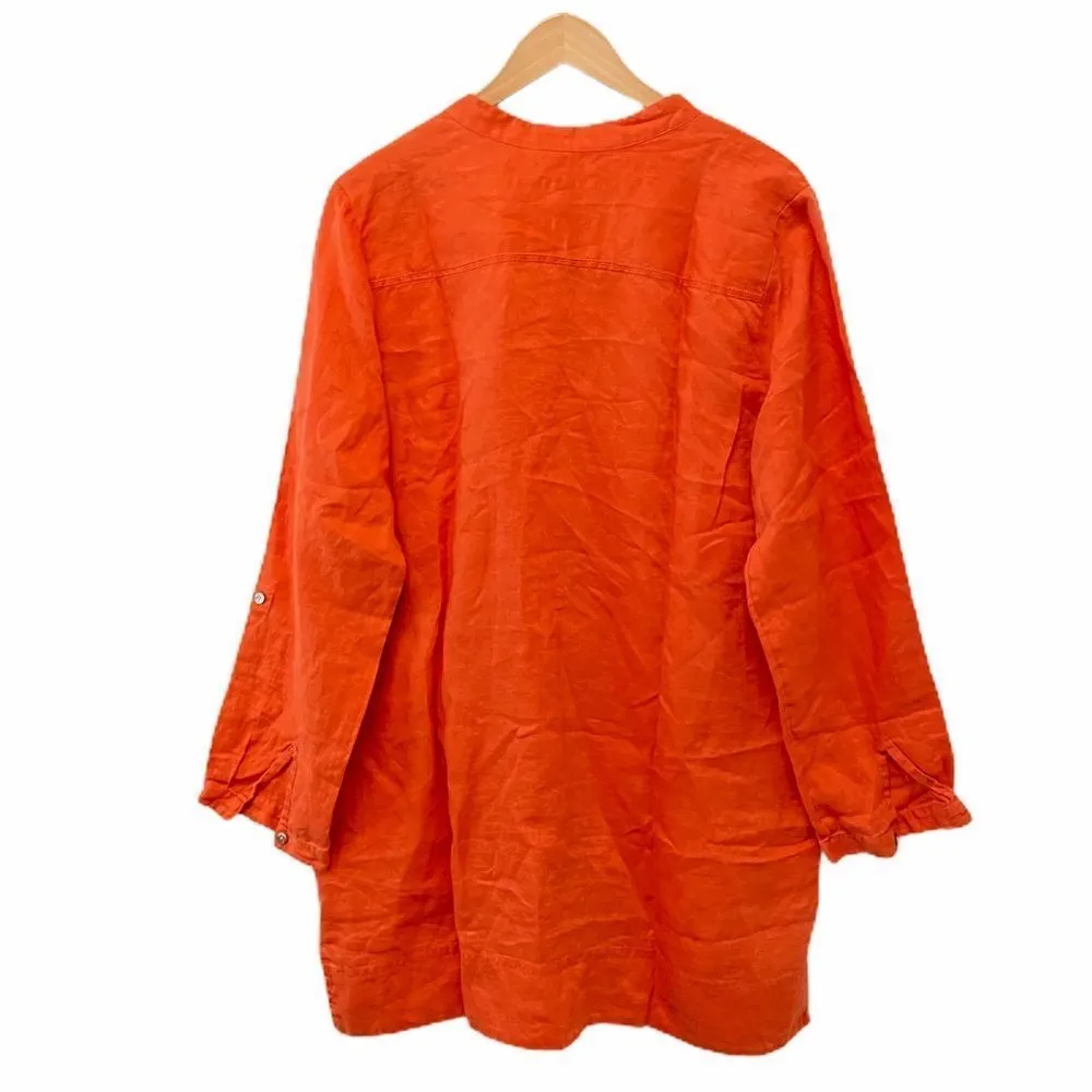J. Jill Women’s Large Lagenlook 100% Linen Button Down Shirt Orange Oversized - Image 2