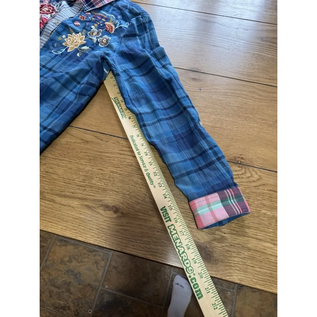 John Mark Women Size Large Button Down Floral Embroidered Flannel Boho Peasant - Image 8