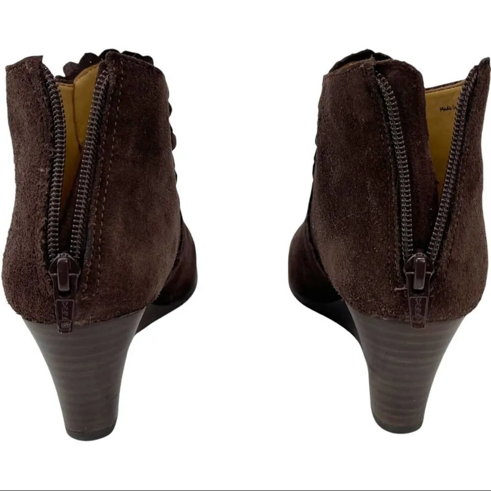 Jack Rogers Wedge Ankle Bootie Emery Dark Espresso Scalloped Trim Suede Size 6 - Image 10