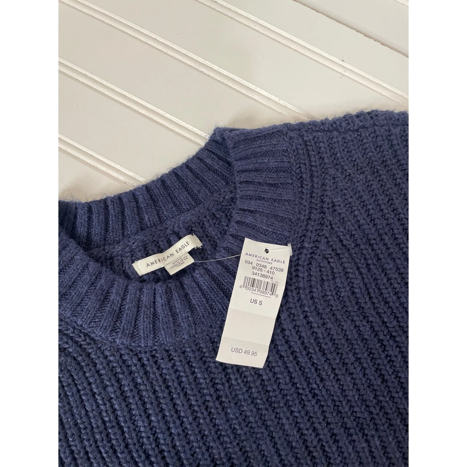 NWT American Eagle Navy Blue Oversized Dreamspun Crew Neck Sweater Size S - Image 5