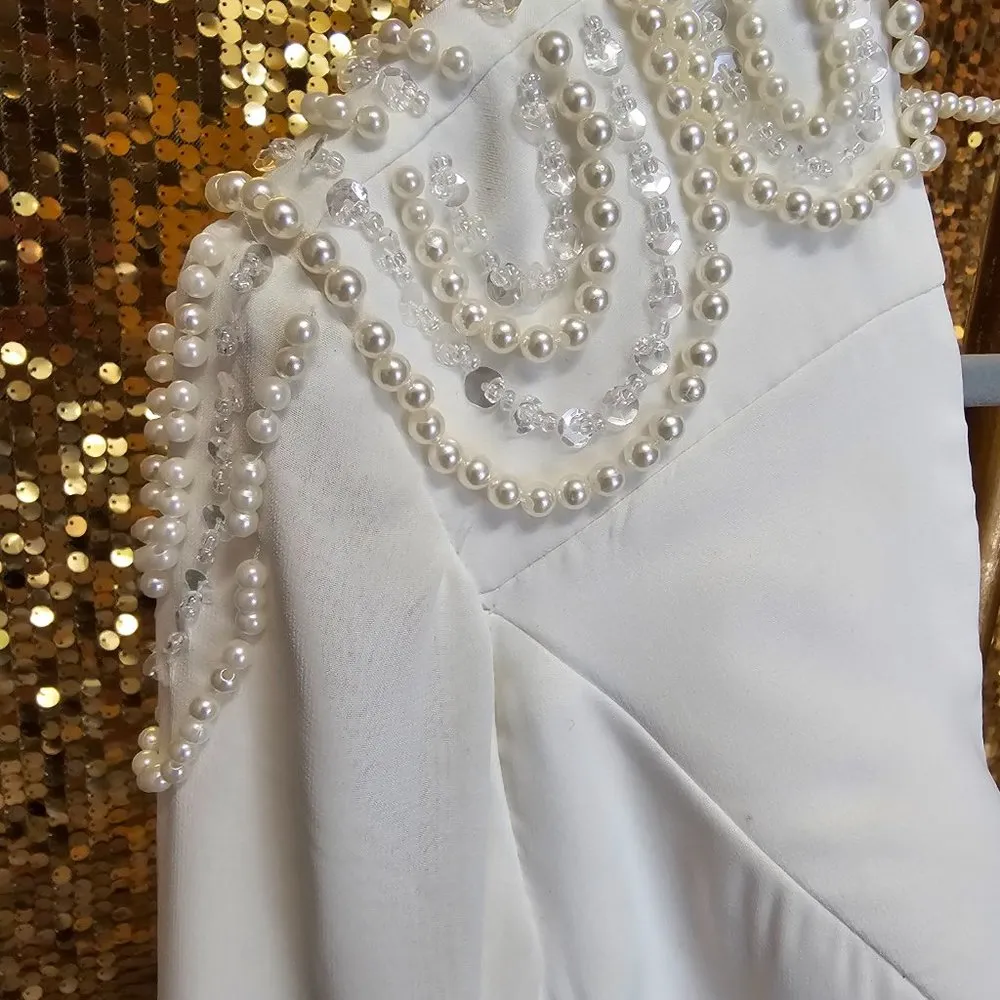 Beaded and Pearl Wedding Dress White Size 2 - Image 5