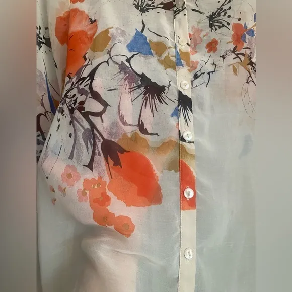 Moon Ladies Sheer Floral Dressy Blouse Off White Size‎ XS/S SEE MEASUREMENTS - Image 5