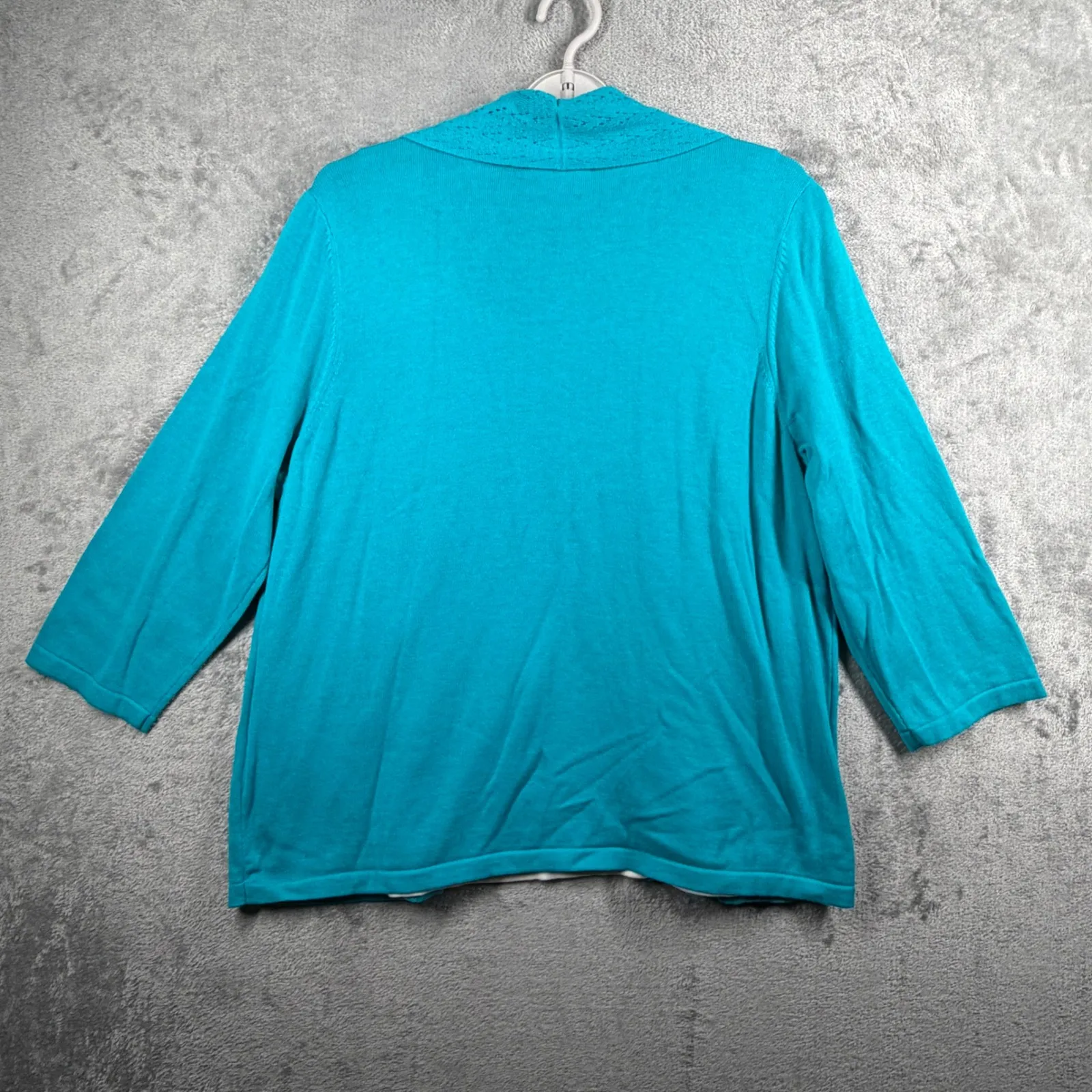 Christopher & Banks XL Teal Crochet Open Cardigan Built In Tank Beach Resort - Image 3