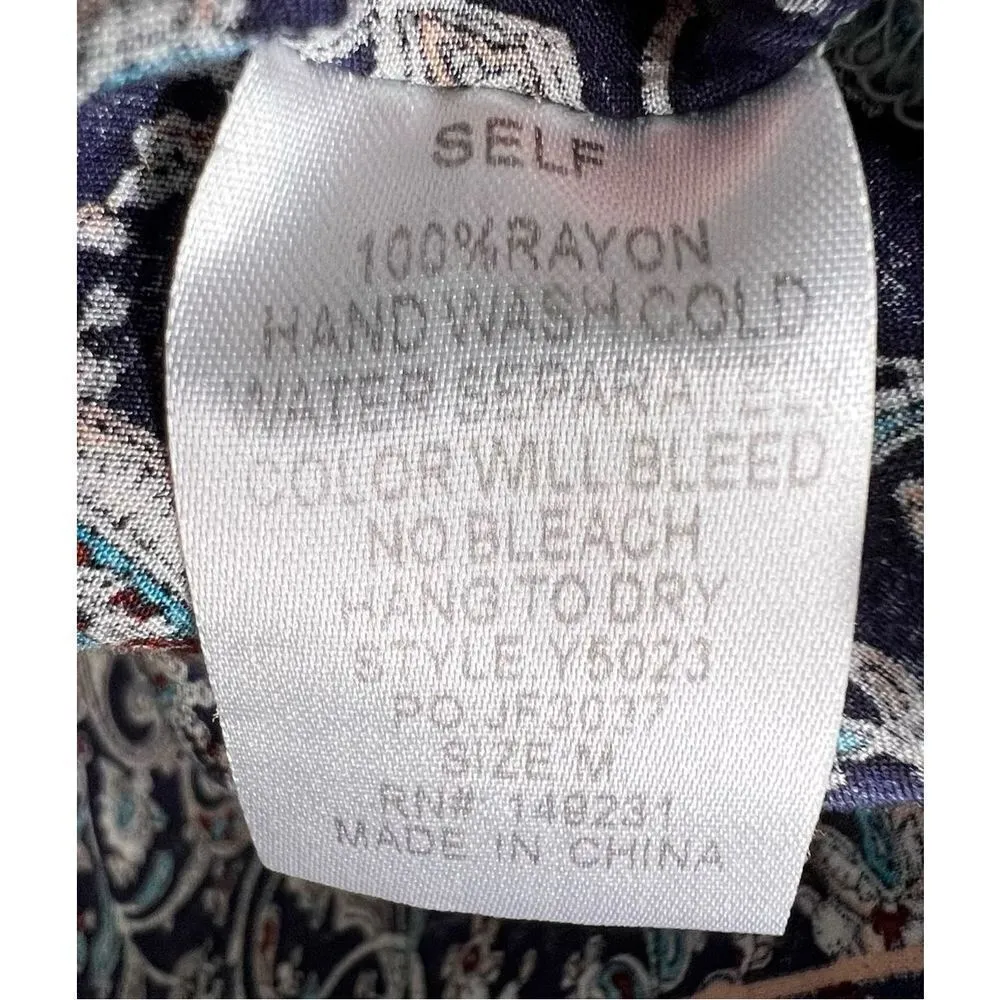 Kori America Paisley Patterned Short Sleeve Kimono With Fringe Hemming Blue Size M - Image 6