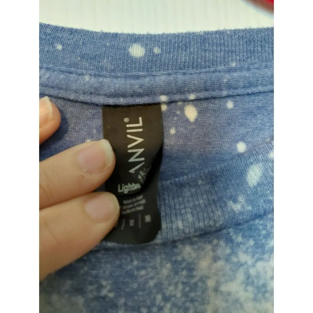 Willie Nelson Patriotic Splatter Tee Shirt Womens M Anvil Lightweight Blend Blue - Image 2