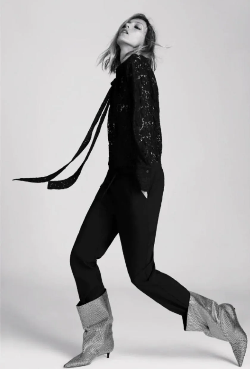 Black Tied Lace Blouse Button Down Top Shirt - Image 2