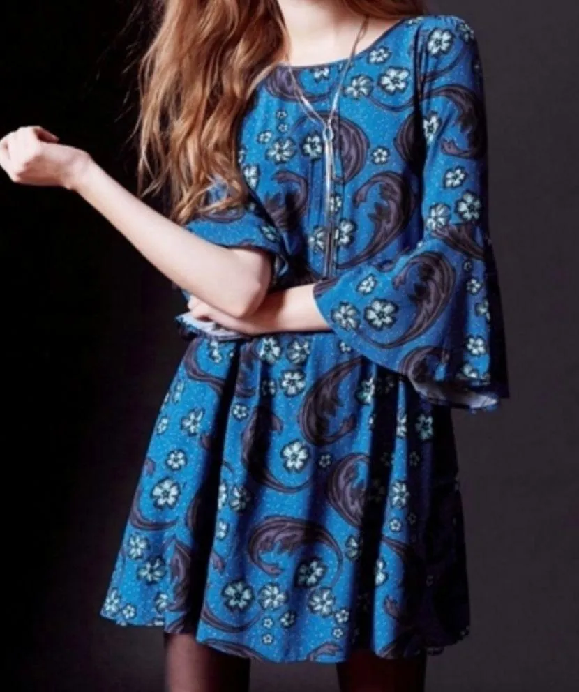 For Love And Lemons X Urban Outfitters Trumpet Bell Sleeve Paisley Floral Dress - Image 3