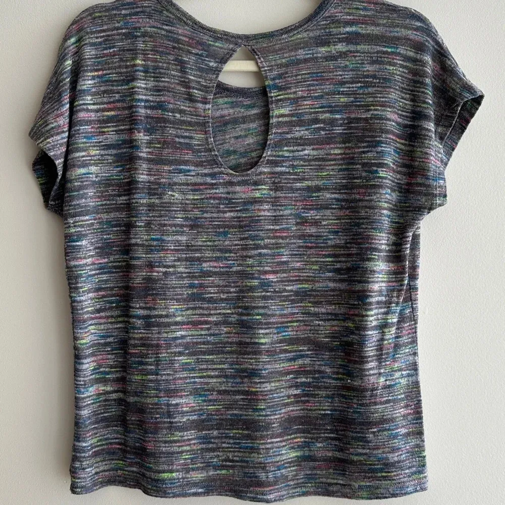Stranded Grey/Pink/Blue/Green Heathered Short Sleeve Shirt, Keyhole Back, Large Gray - Image 11