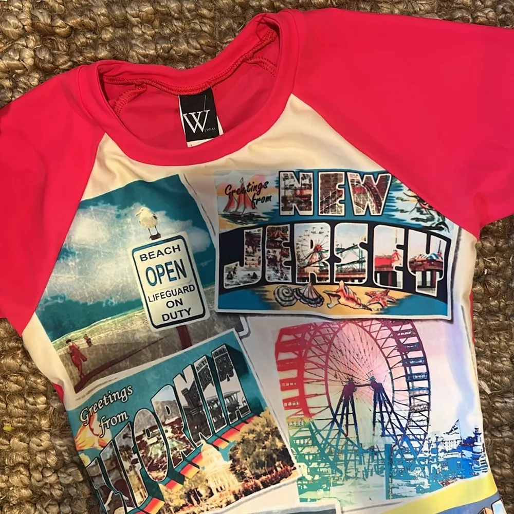 W Swim Neon Pink New Jersey Graphic Swim Baby Tee Size XS - Image 5