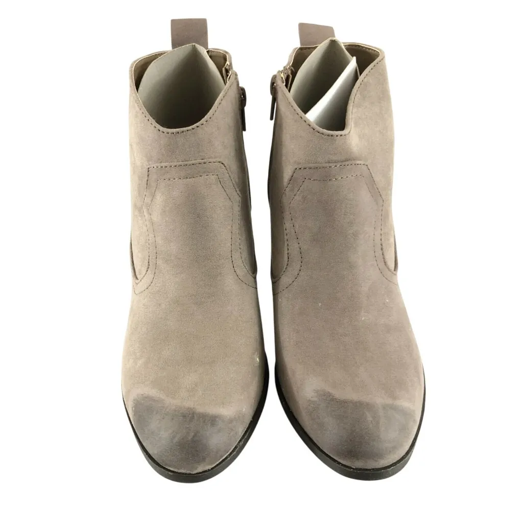 Qupid Womens Ankle Boots Block Heel Faux Leather Western Taupe Zipper Size 10 - Image 2