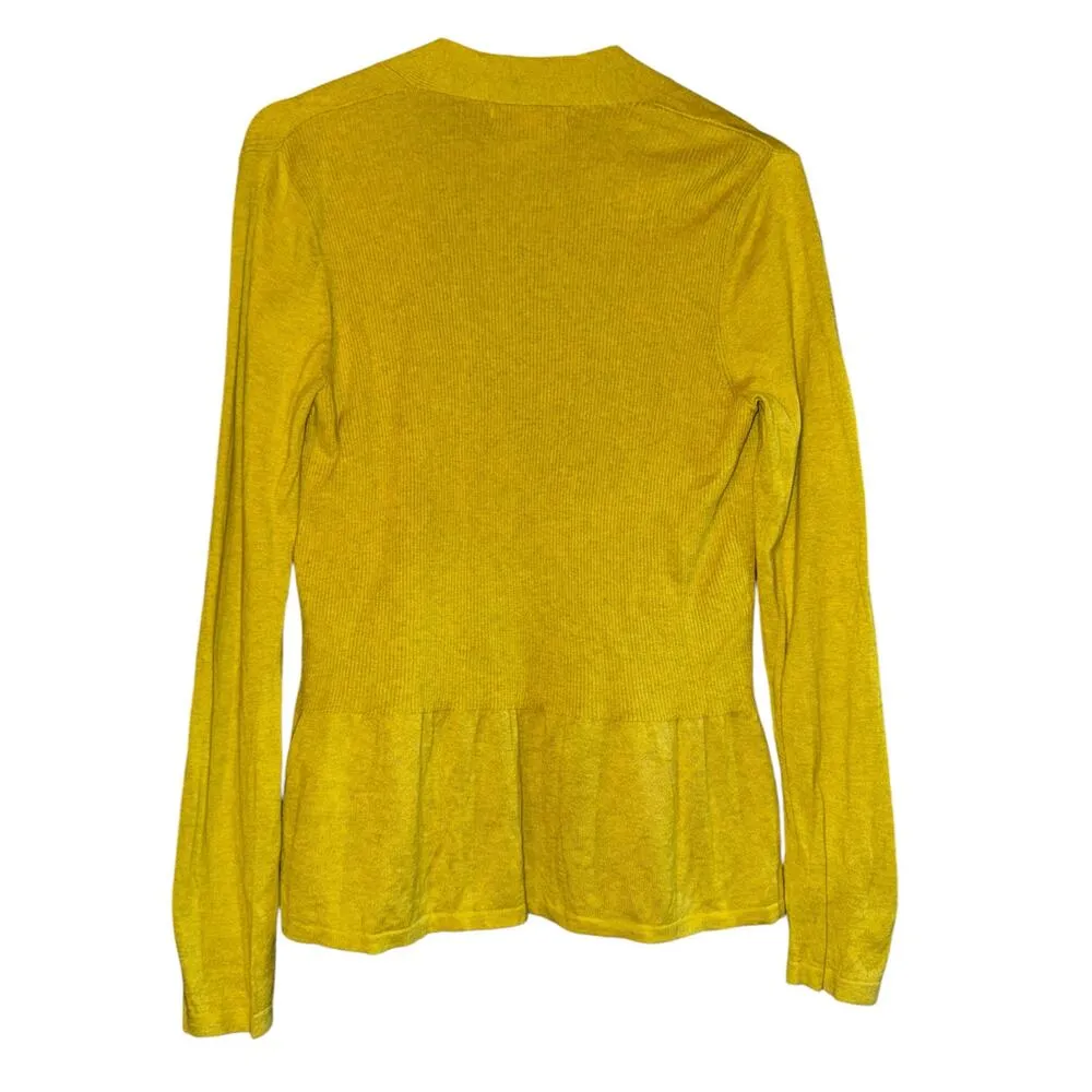 August Silk Green Ruffle Hem Open Cardigan Sweater Size L Olive Green Butterfly - Image 4