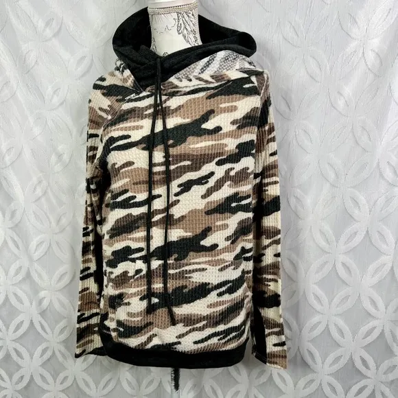 7th Ray Camo Waffle Knit Long Sleeve Hoodie Top Size M - Image 3