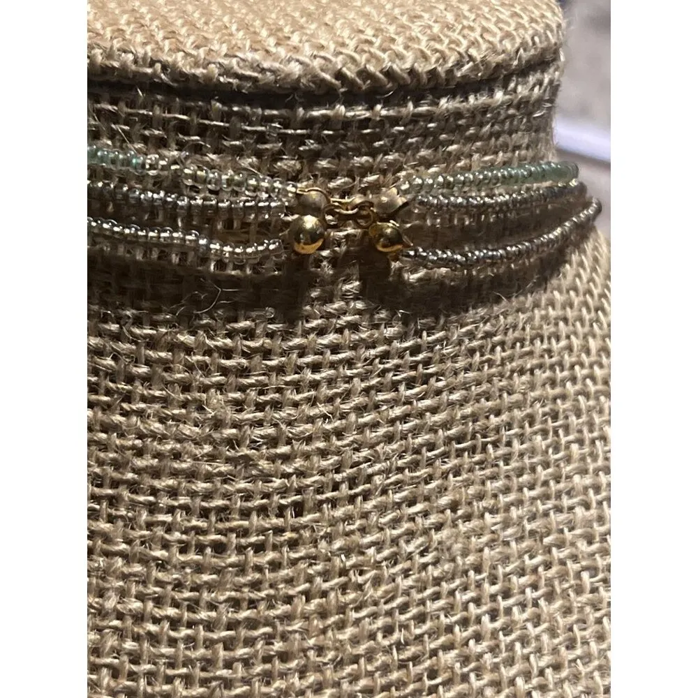 Multi Strand Beaded Necklace Gold Tone Turquoise Color Cage Beads No Clasp 28" Blue - Image 4