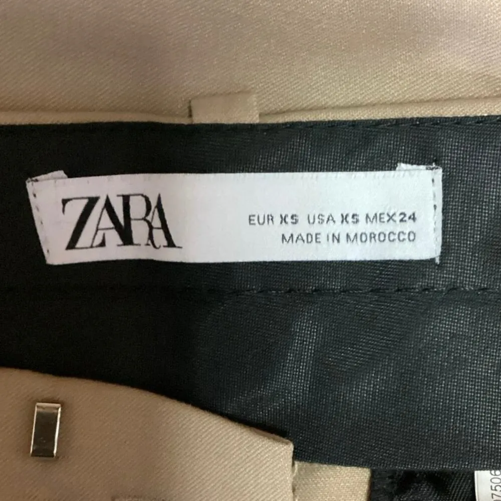 Zara Beige High Rise Pleated Straight Leg Business Career Trouser Pants Size XS - Image 4