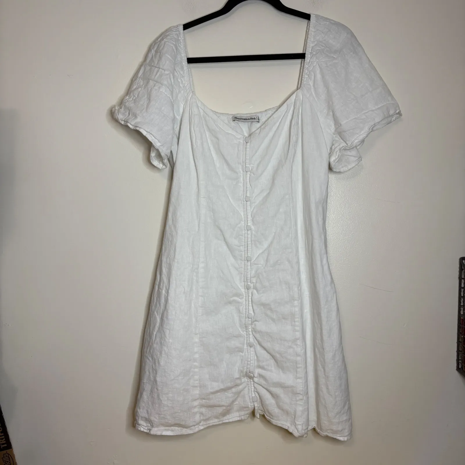 Abercrombie &‎ Fitch White Linen Blend Mini Dress Short Sleeve Square Neck XL - Image 3