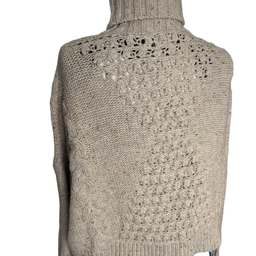 Superdry Sweater Lambs Wool Beige Ivory Chunky Cable Roll Neck Long Sleeve Sz 4 - Image 5