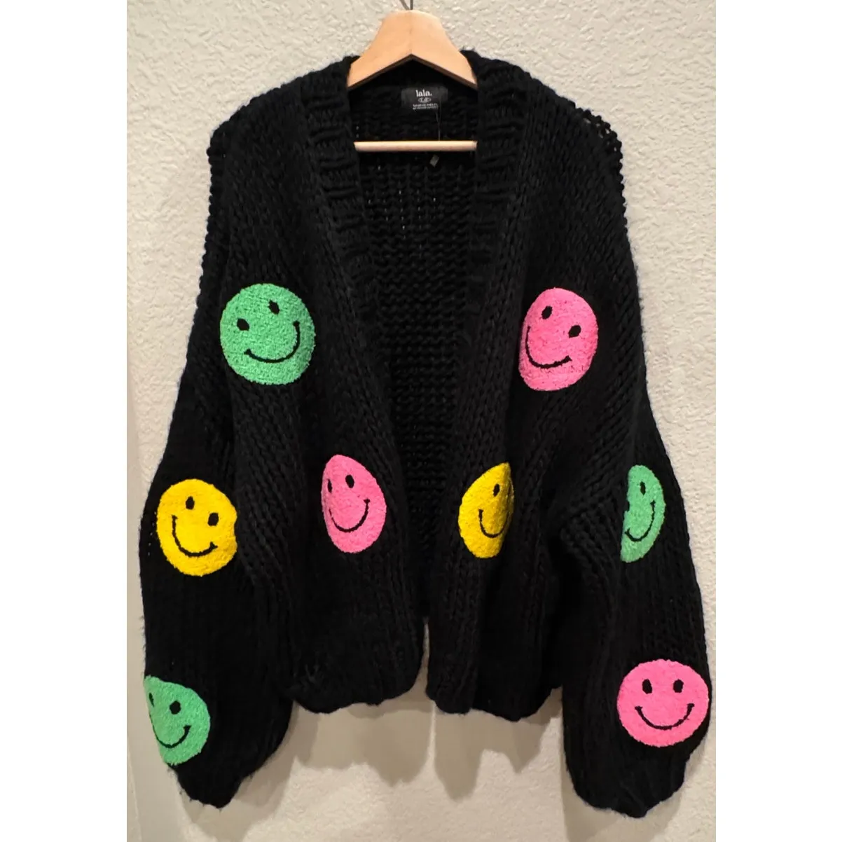 Dressed in La La Visionary Hand Knit Smile Cardigan Size L/XL Black - Image 14