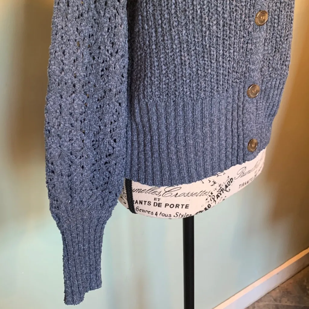 LC Lauren Conrad Blue Button-Up Boucle Cardigan Sweater Women’s Petite Large - Image 3