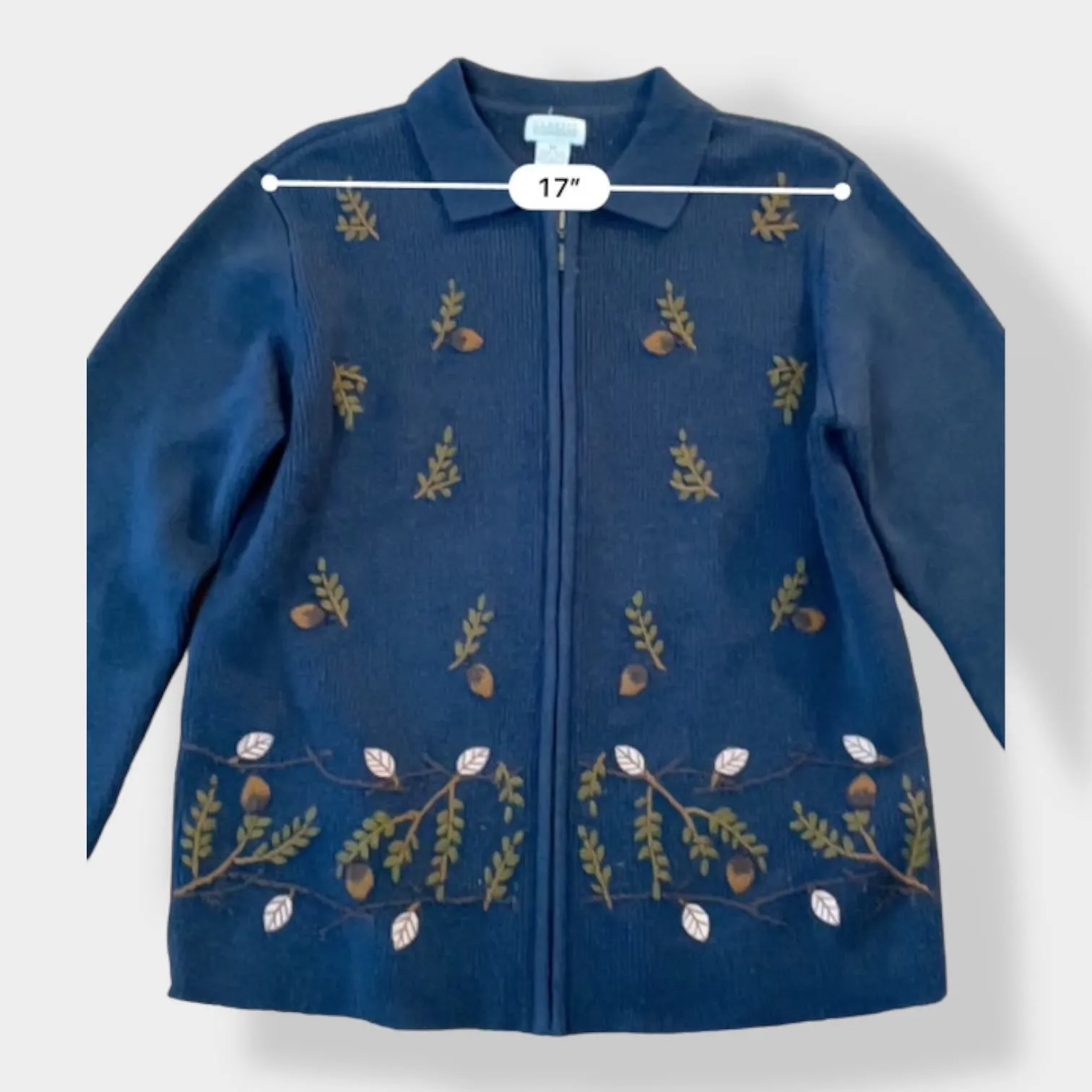 Classic Elements Vintage embroidered leaves cardigan sweater size M - Image 4