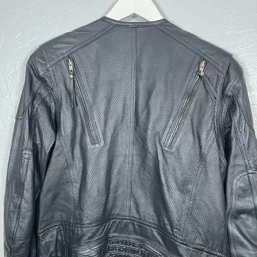 Harley Davidson Women M Black Vented Perforated Leather Jacket 98115 - Image 7