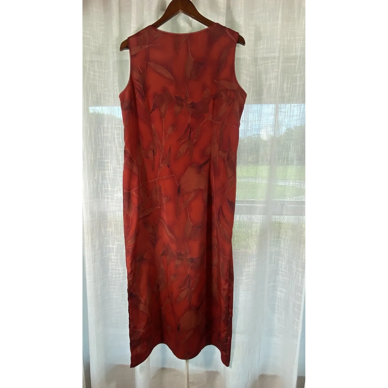 VTG Norton McNaughton Large Maxi Dress  90s Y2K Floral V-Neck Red Tropical Flowy - Image 9