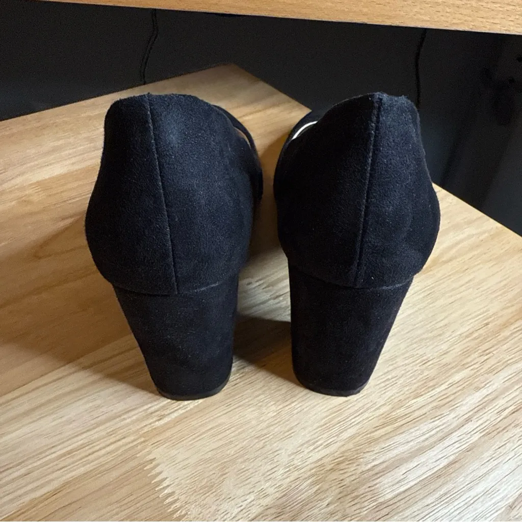 H&M Heels Womens US Size 6 (37) BLACK FAUX SUEDE pumps Y2K Grunge block heel - Image 6