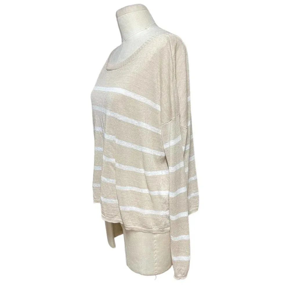 Eileen Fisher Crepe Stripe‎ Linen Blend Knit Crop Sweater Petites Size Large - Image 6