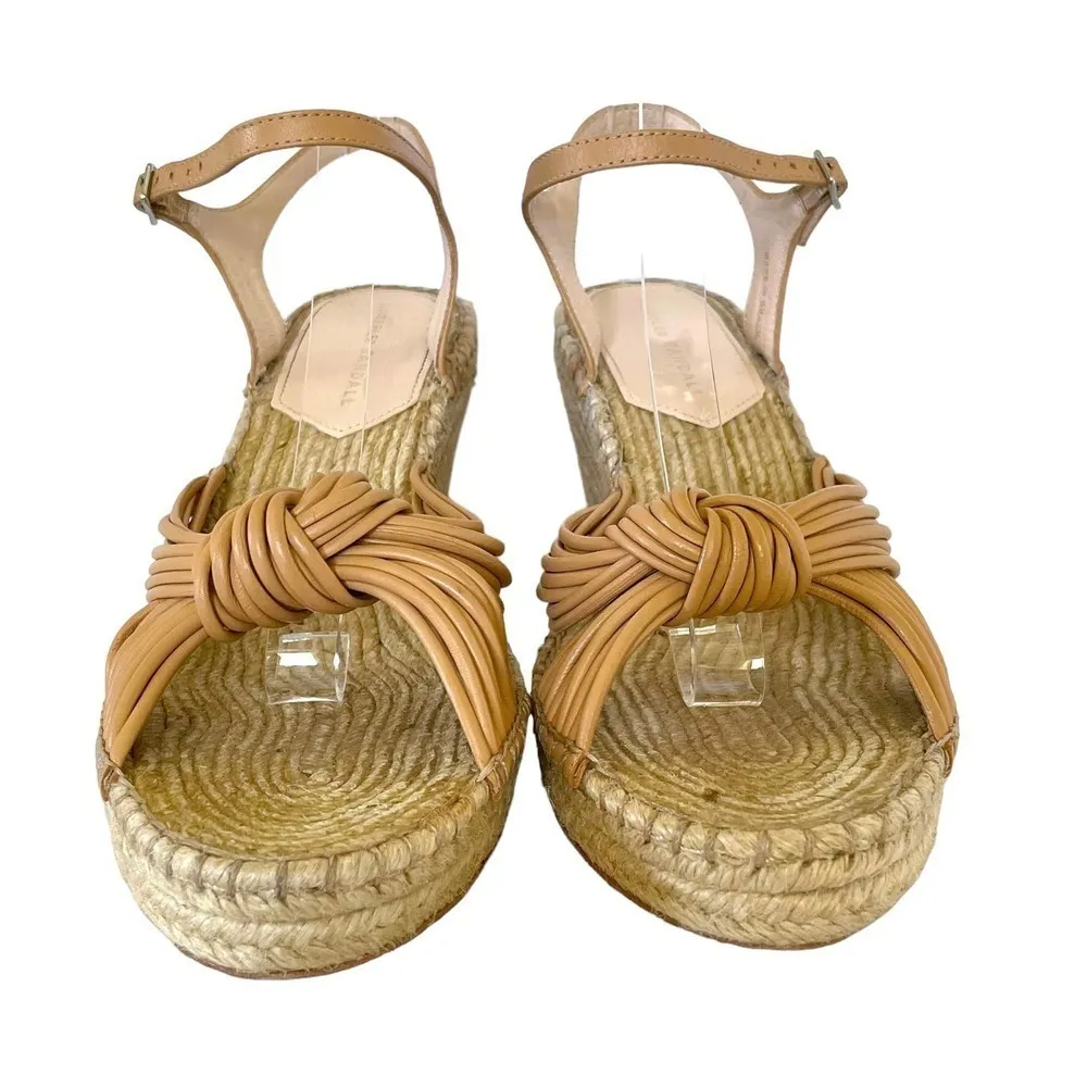 Priya Wedge Espadrille in Beige/Khaki - Heeled Leather Sandal - Image 5