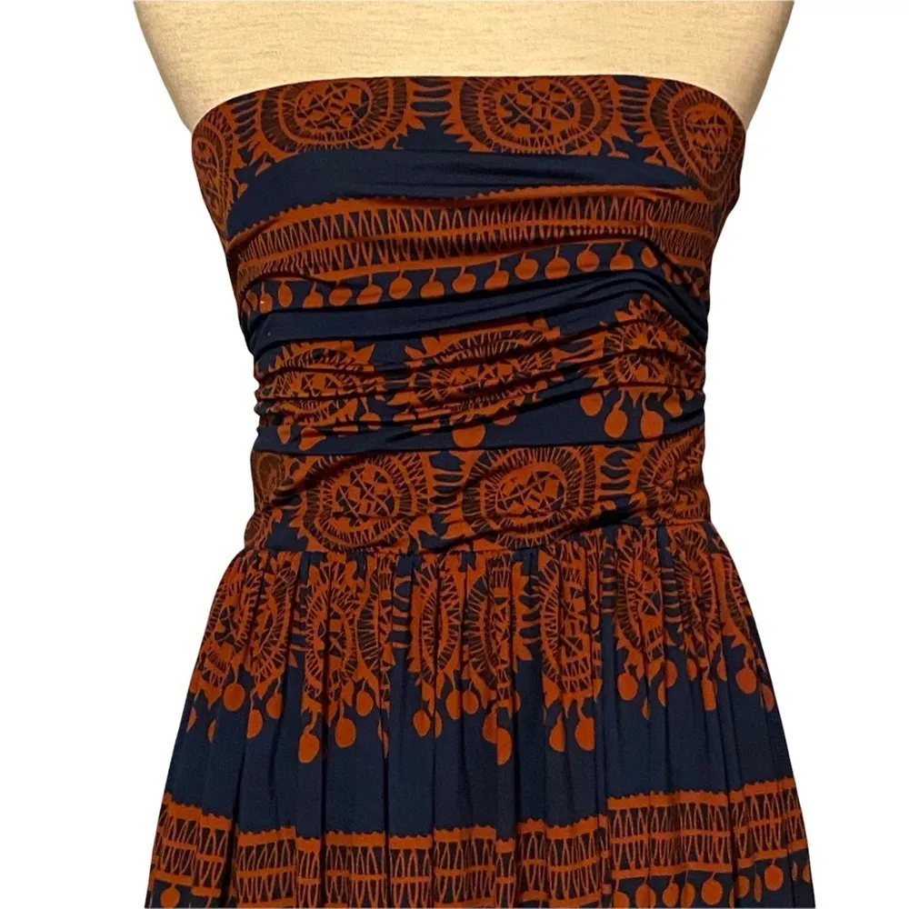 Anthropologie Girls From‎ Savoy Orange Blue Strapless Dress Size Small - Image 2
