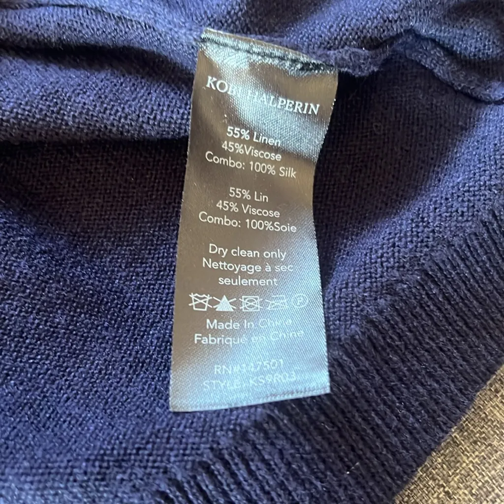 Kobi Haperin Navy Open Front Cardigan Linen/silk blend Size Medium Blue - Image 4