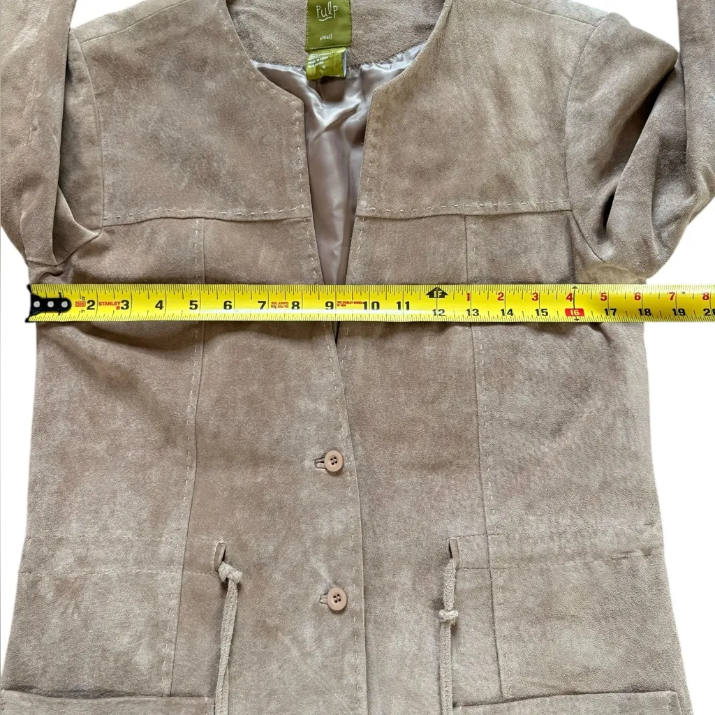 Pulp Genuine Leather Suede Jacket Button Up Tie Closure Beige Tan Womens Small - Image 11