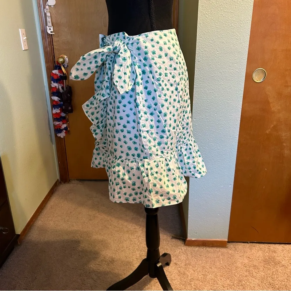 Rebecca Taylor emerald daisy wrap around cotton mini skirt with ruffles size 14 - Image 4