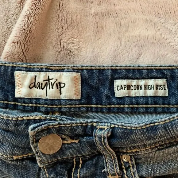 Daytrip Buckle High‎ Rise Capricorn Stretch Raw Hem Shortie Denim Jean Shorts 25 - Image 3