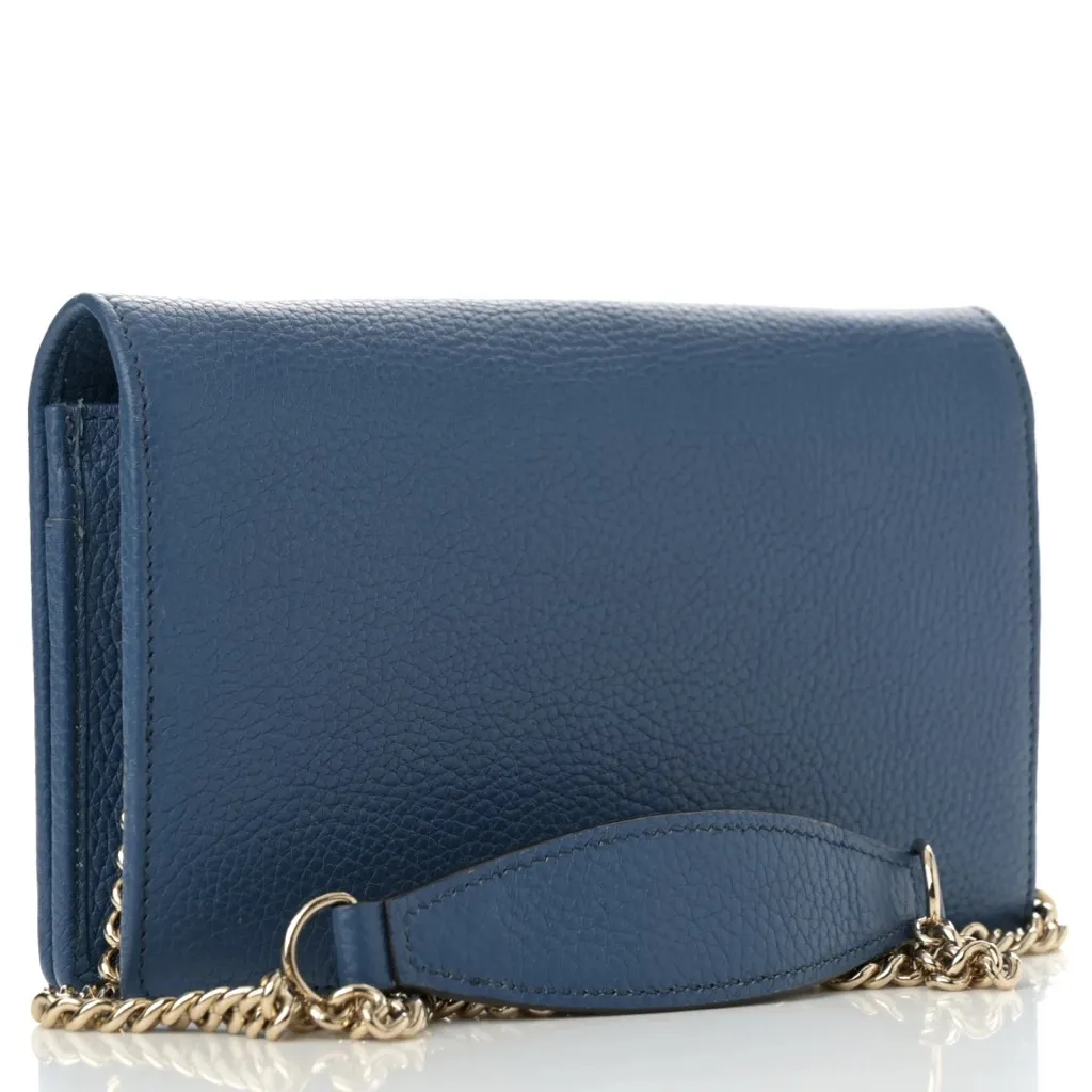 Gucci Authentic Soho Blue Pebbled Leather Chain Crossbody Bag – Brand New - Image 3